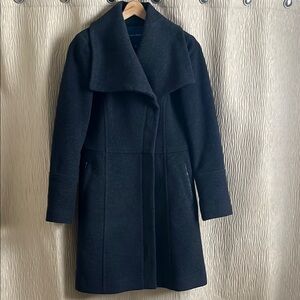 Cole Haan Charcoal Gray Wool Blend Coat with Portrait Collar